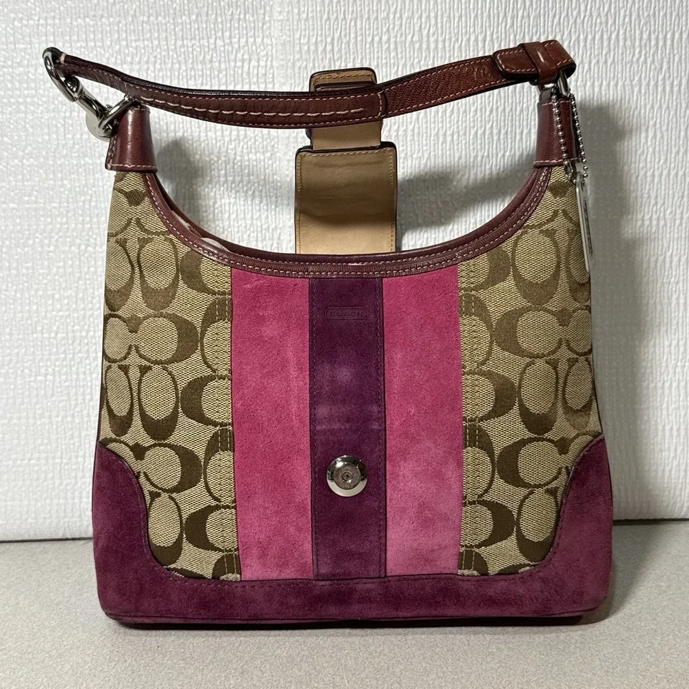 COACH‎ Soho Hampton Y2K Shoulder Handbag Pink Suede Leather Trim 